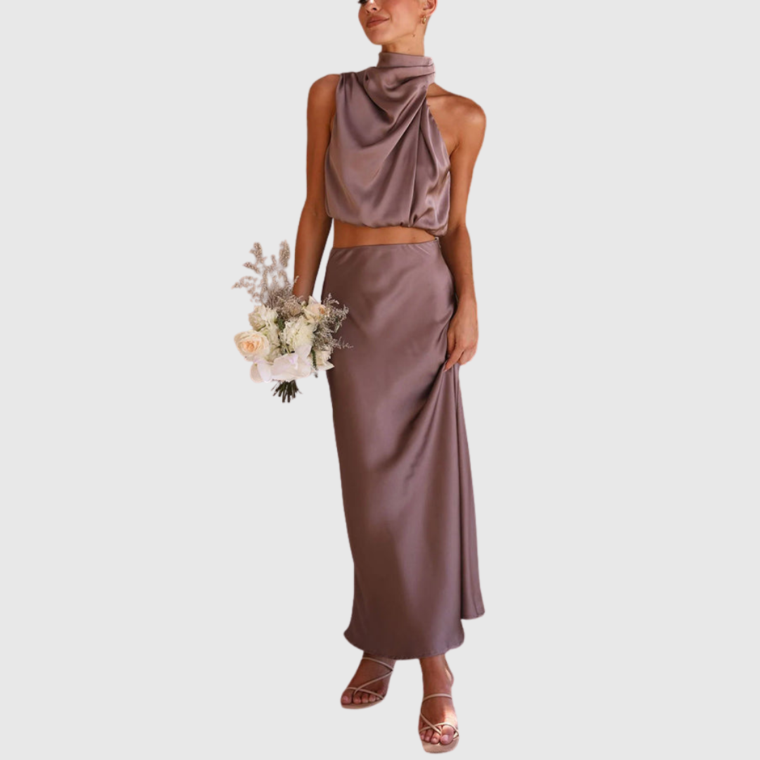 Emily | Satin Draperad Maxi Set