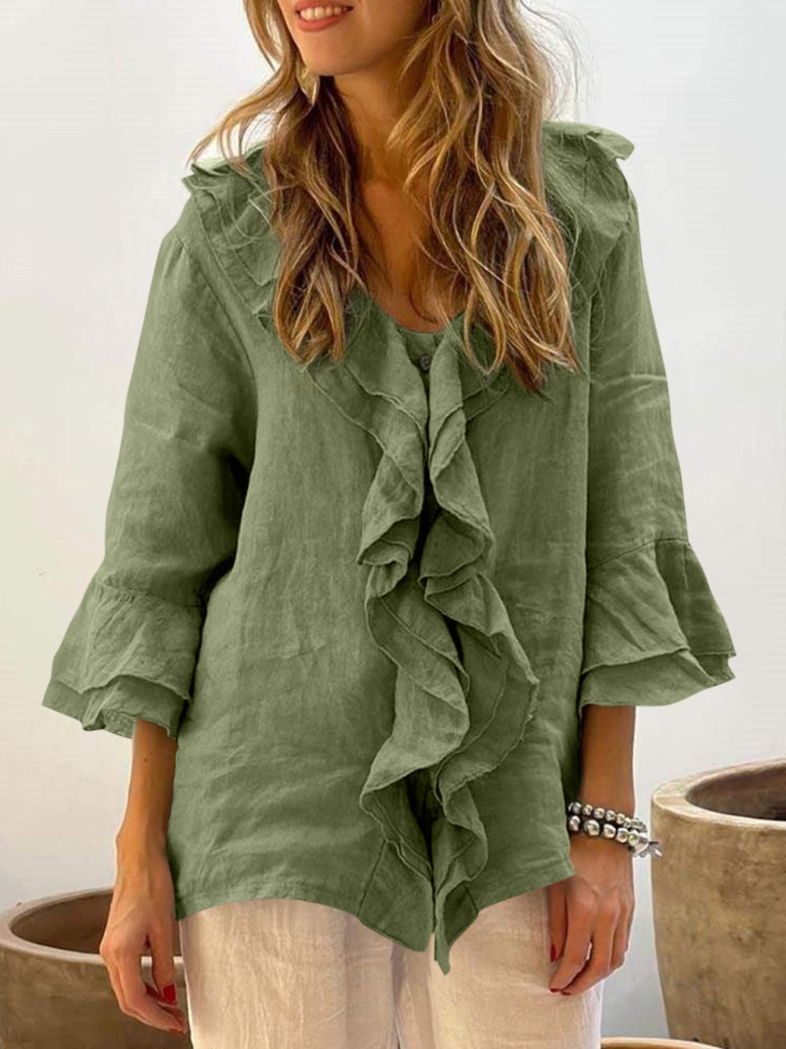 NADINE™ - Elegant topp med volang och klockärm