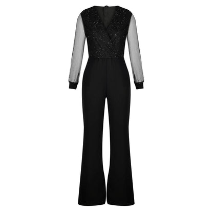 Islie | Jumpsuit med transparenta ärmar och vida ben