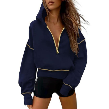 GRETEL™ - Snygg huvtröja med dragkedja och sömmar för kort pullover