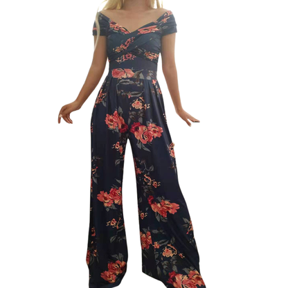 CHYNA™ – Blommig jumpsuit med bara axlar och omlott