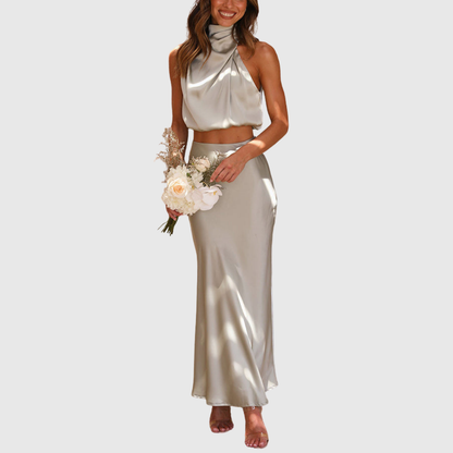 Emily | Satin Draperad Maxi Set