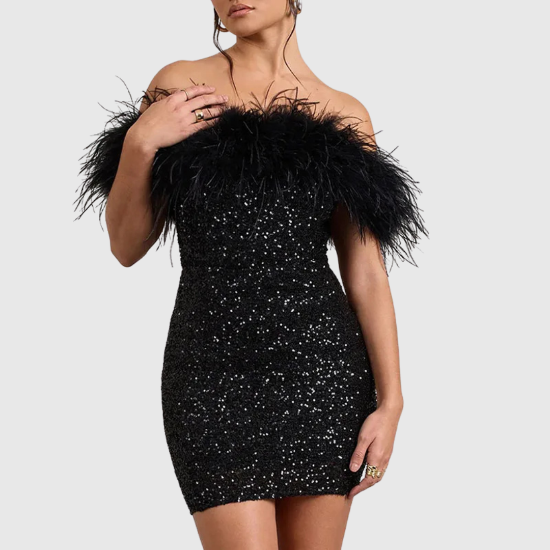 Adriana | Elegant Off-Shoulder Glitterklänning