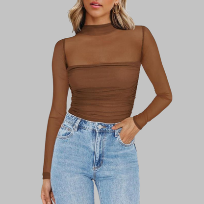 Vega - Elegant, genomskinlig långärmad topp i mesh