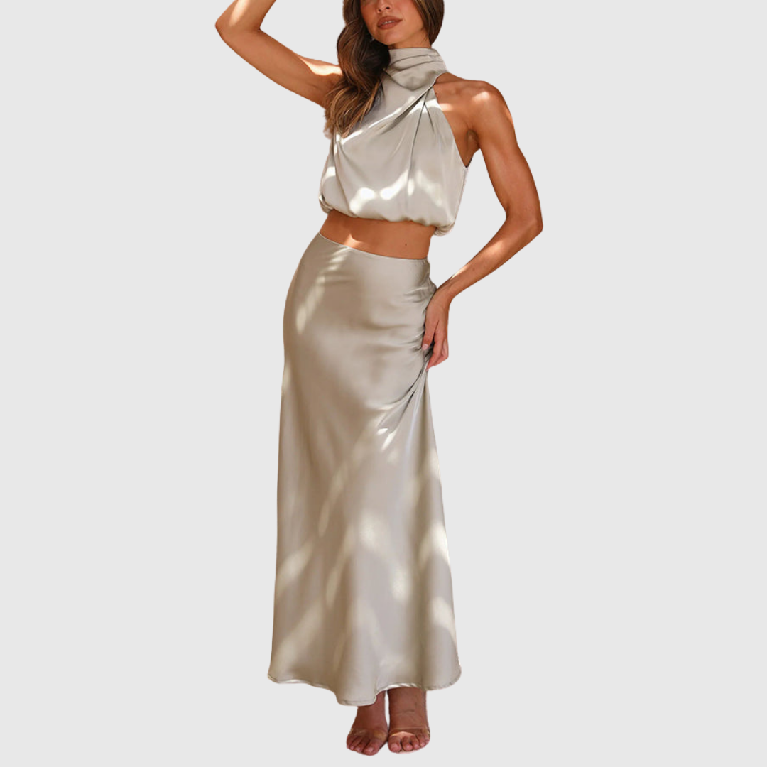 Emily | Satin Draperad Maxi Set