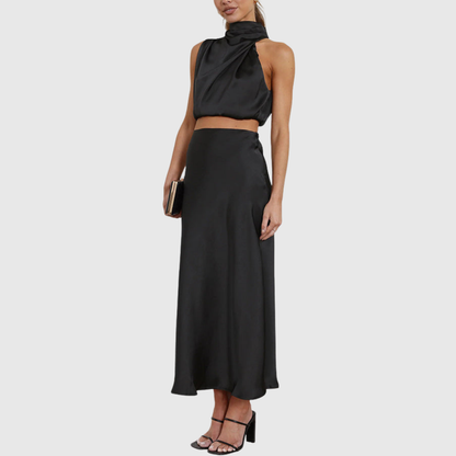 Emily | Satin Draperad Maxi Set