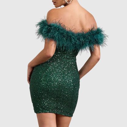 Adriana | Elegant Off-Shoulder Glitterklänning