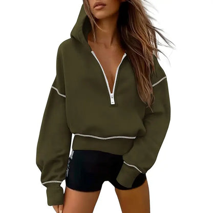 GRETEL™ - Snygg huvtröja med dragkedja och sömmar för kort pullover