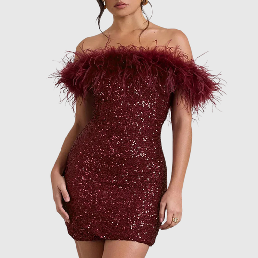 Adriana | Elegant Off-Shoulder Glitterklänning