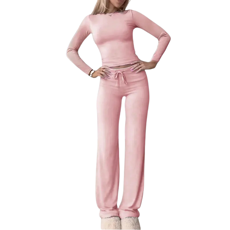 CECILY™ – Matchande set med långärmad t-shirt och byxor, smal passform