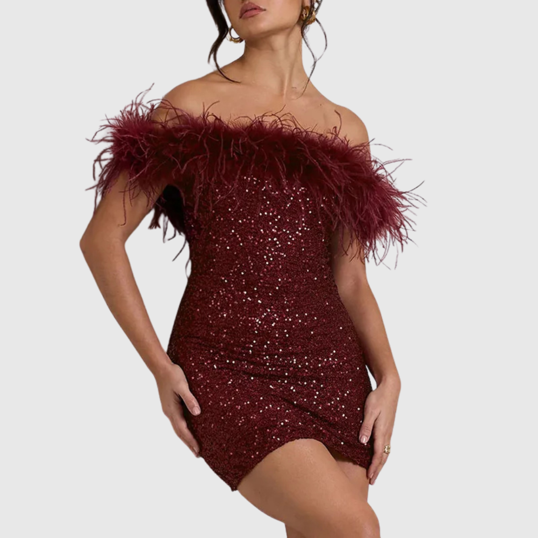 Adriana | Elegant Off-Shoulder Glitterklänning