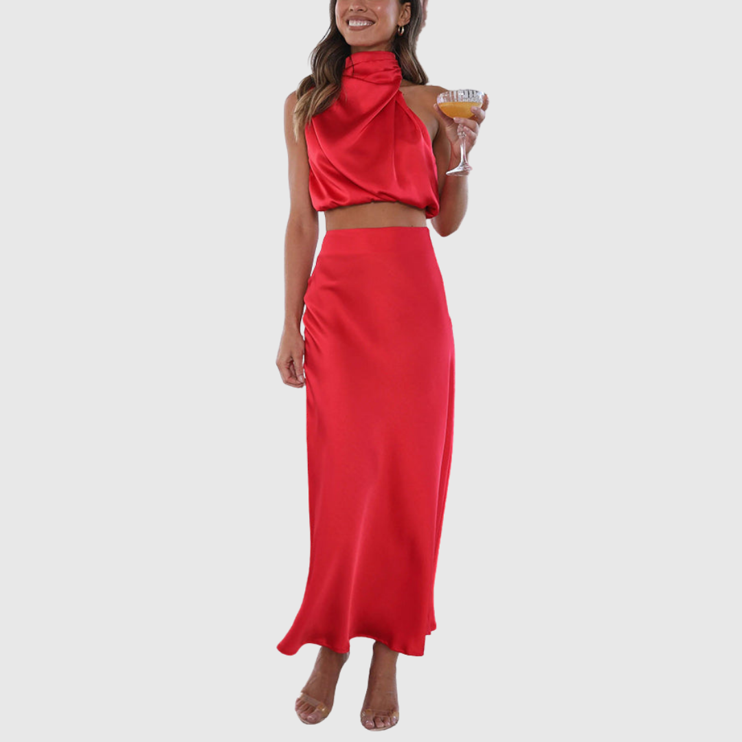 Emily | Satin Draperad Maxi Set