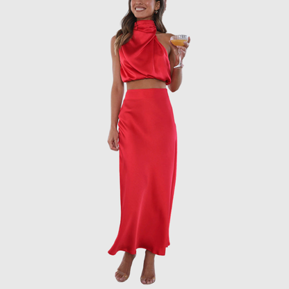 Emily | Satin Draperad Maxi Set