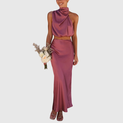 Emily | Satin Draperad Maxi Set
