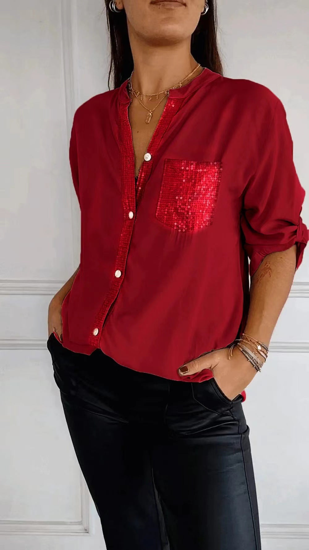 DANICA™ - Blus med paljettdetaljer