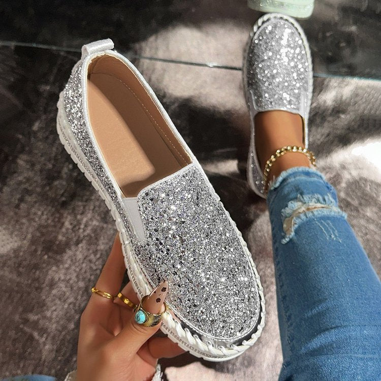 RUBEA™ - Moderna slip-on glitterloafers för vardagsbrukc