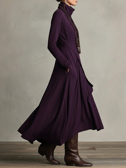 Lonnie | Elegant Asymmetrisk Draperad Maxiklänning med Hög Hals
