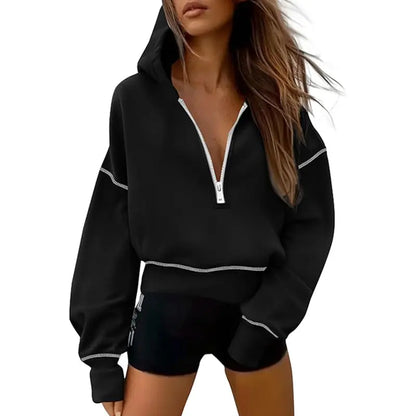 GRETEL™ - Snygg huvtröja med dragkedja och sömmar för kort pullover