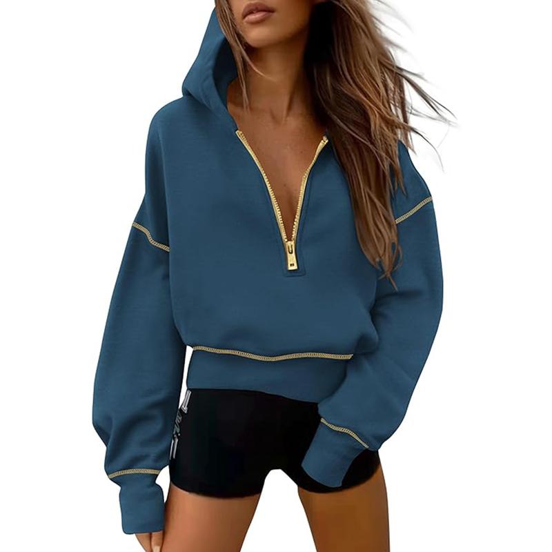 GRETEL™ - Snygg huvtröja med dragkedja och sömmar för kort pullover