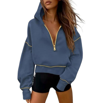 GRETEL™ - Snygg huvtröja med dragkedja och sömmar för kort pullover